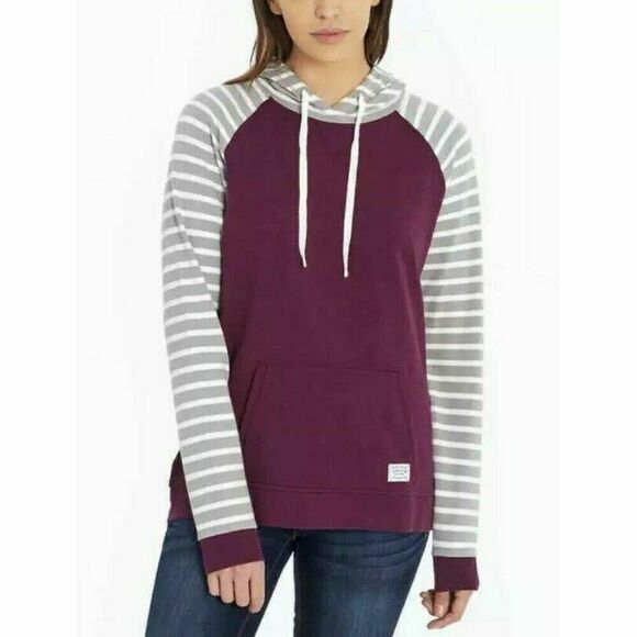 Orvis Hoodie Women’s Large Purple Colorblock & Gray Striped Lightweight Knit - Picture 1 of 7